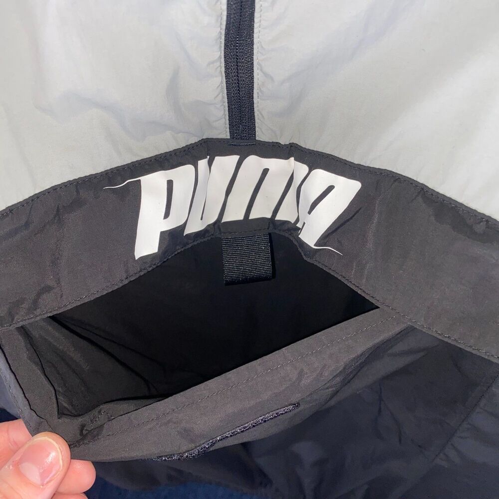 Puma Men’s XL Gray Black Windbreaker Jacket Lightweight Hooded Athletic Zip - Picture 4 of 5